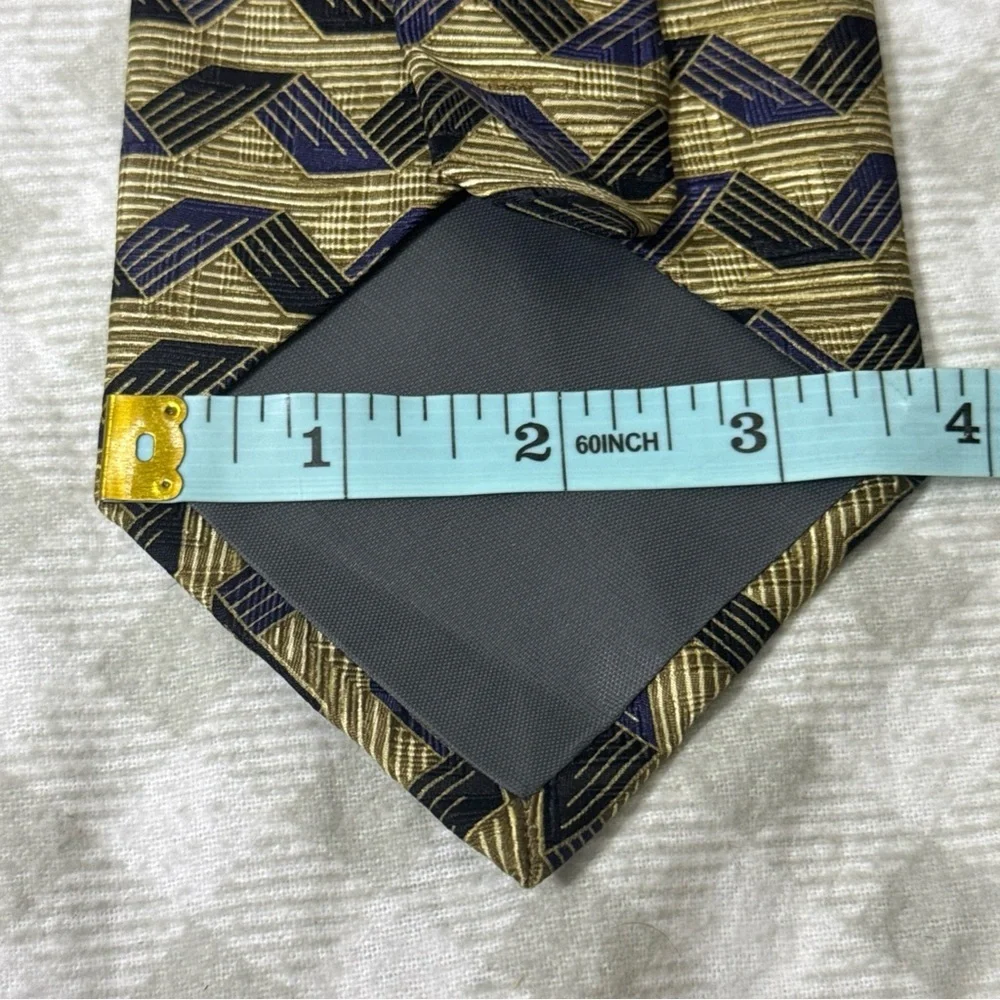 Barbara Blank New York Men's Necktie Tie All Silk Handmade Gold Black Blue - Picture 4 of 5